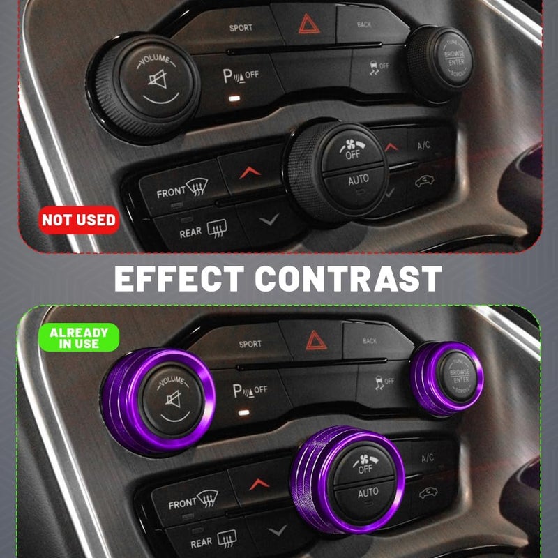 Tecledsn 3PCS Air Conditioner Switch Button Knob Cover, Aluminum Alloy Knob Ring Trim Cover, Climate Control Knob Covers, Auto Accessories Compatible with Dodge Challenger Durango 2015-2022 (Purple) - Image 3